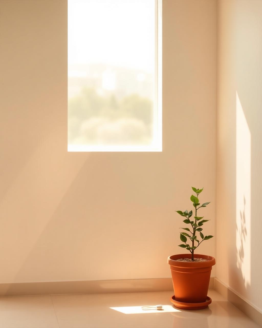 A peaceful sunlit clinical room with a single plant